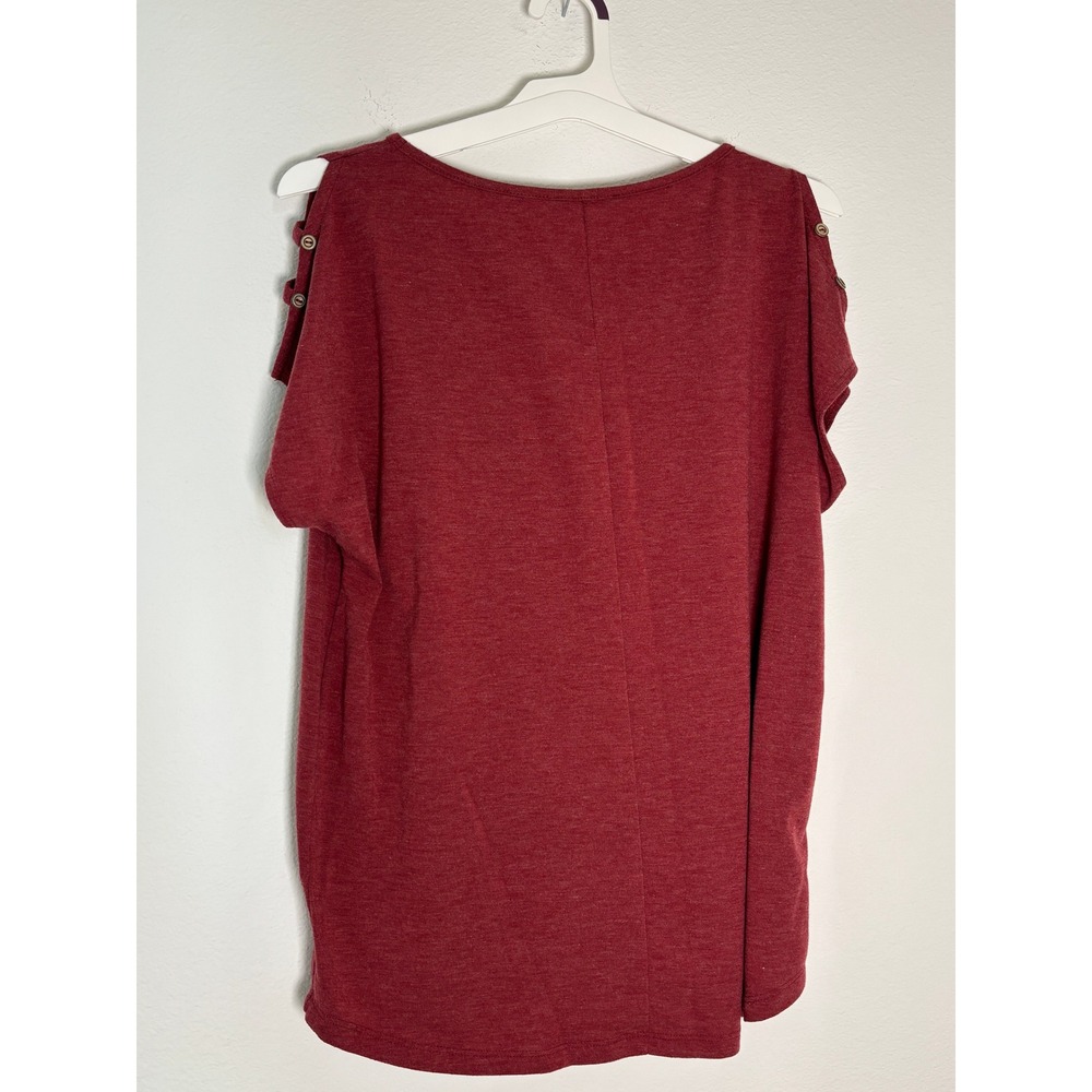 Pink Clover Womens‎ Burgundy Cold Shoulder Button Accent Knit Top Size XL